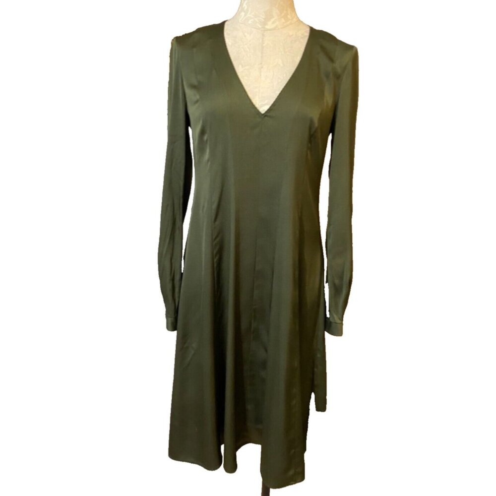 Elie Tahari Dress Green Olive XS Extra Small 0 2 4 Long Sleeve Stretch Silk - Picture 2 of 6